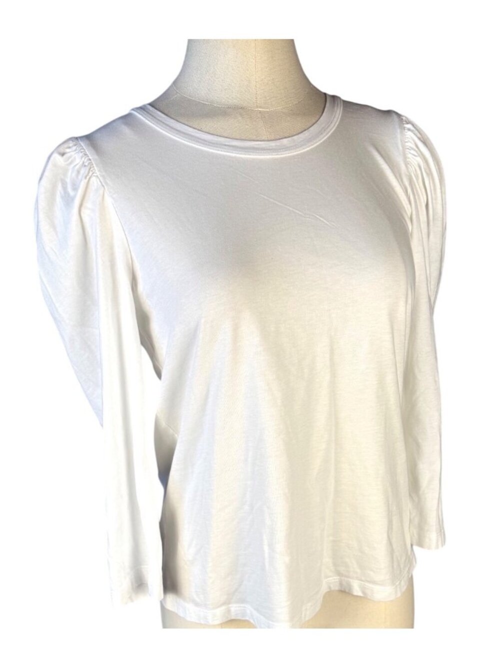 A.L.C. Bella White Cotton Puff Shoulder Long Sleeve Top Size S
